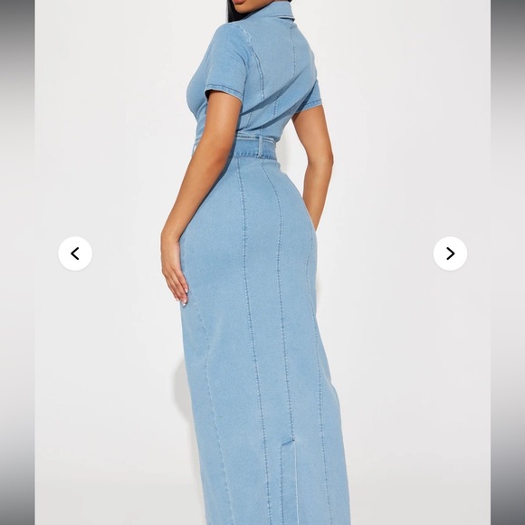 Fashion Nova Washed Denim Maxi Dress Small Button Front Belted Light Wash Chic - Picture 2 of 11
